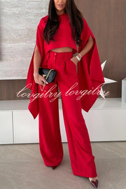 City Atelier Bell Slit Sleeve Top and High Rise Pocket Wide Leg Pants Set
