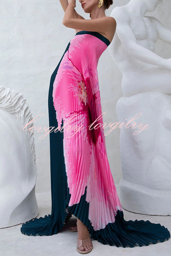 All about Her Pleated Floral Print Off Shoulder A-line Maxi Dress