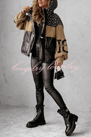 Stylish Denim Knit Long-sleeved Patchwork Hooded Pocket Thickened Jacket