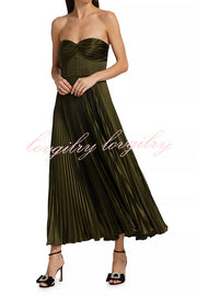 Love Note Satin Sweetheart Twist Off Shoulder Pleated Maxi Dress