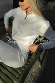 Cozycore Knit Zipper Long Sleeve Cardigan and Stretch Wide Leg Pants Set