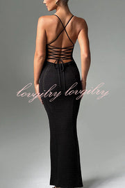 Warm Weather Favorite Knit Crochet Back Lace-up Stretch Maxi Dress