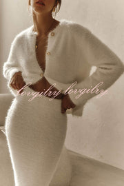 Solid Color Long-sleeved Button-pocket Knitted Jacket and Elegant Long Skirt Set