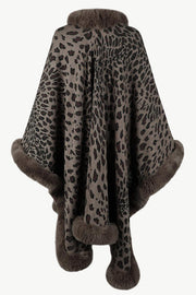 Leopard Print Fashionable Raw Edge Shawl Cape Cardigan