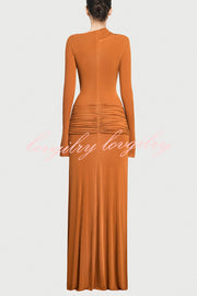 Stylish Long-sleeved Slim-fit Pleated Elegant Maxi Dress