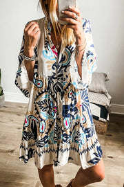 Unique Printed Resort Style Loose Casual Mini Dress