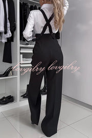 Modern Charm Zipper High Rise Button Cross Straps Pocket Wide Leg Pants