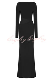 Fashion Long-sleeved Slim Sexy Hollow Slit Maxi Dress
