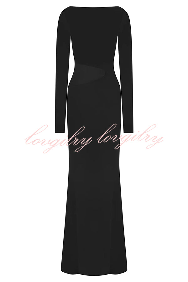 Fashion Long-sleeved Slim Sexy Hollow Slit Maxi Dress