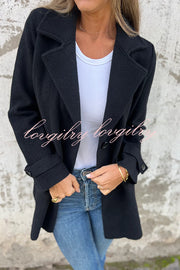 Solid Color Casual Lapel Long Sleeve Loose Woolen Jacket