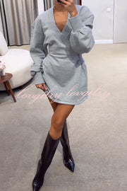 Weekend Stroll Ribbed V-neck Long Sleeve Waisted Sporty Mini Dress