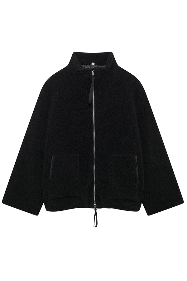 Solid Color Stitching High Collar Long Sleeve Loose Pocket Woolen Coat