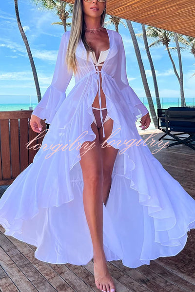 Fashionable Beach Semi-transparent Waist Cover-up Maxi Dress