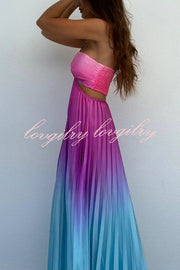 Get Ready Beautiful Gradient Print Cutout Halterneck Pleated Maxi Dress