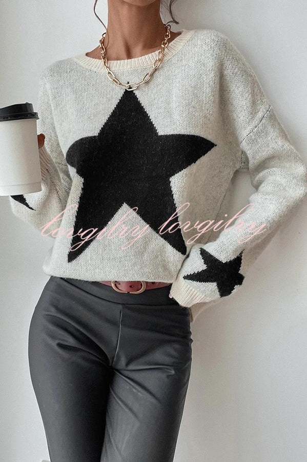 Essnce Star Pattern Crew Neck Long Sleeve Sweater