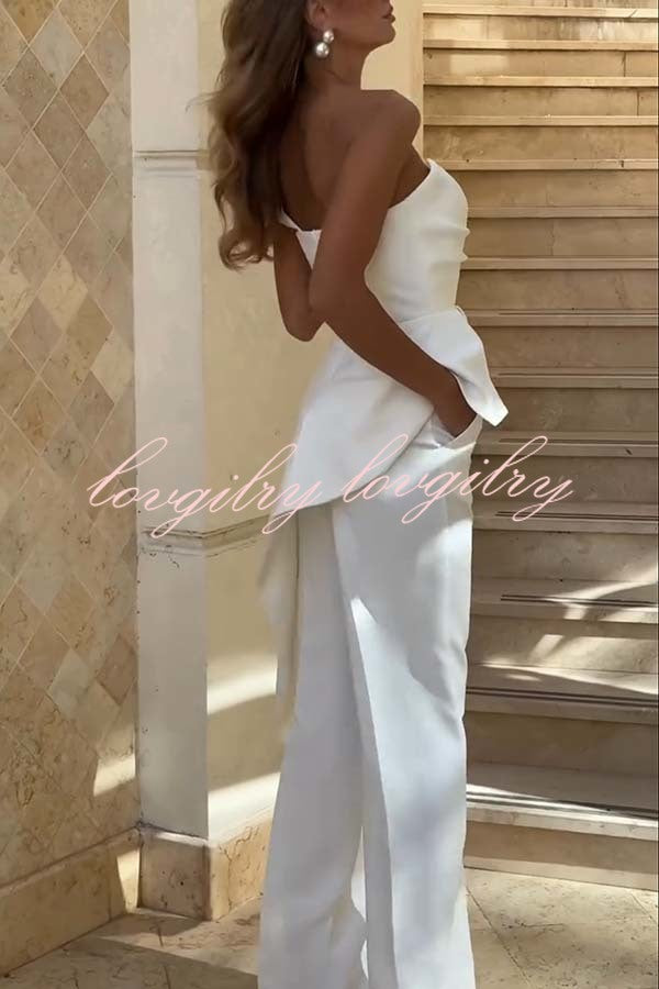 Amena One Shoulder Sweetheart Neck Ruffle Hem Top and Elastic Waist Pocket Wide Leg Pants Set