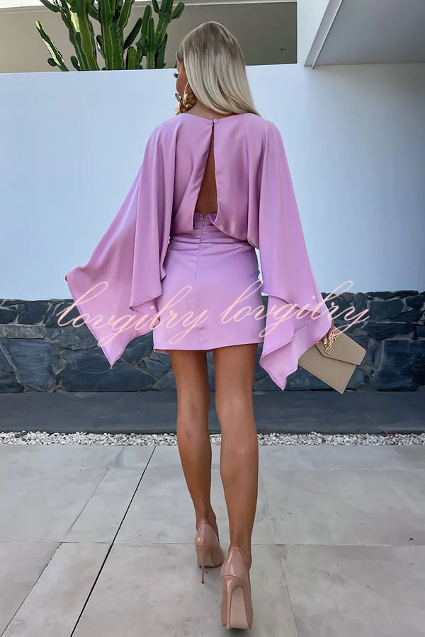 Beautiful Wings Satin Butterfly Sleeve Mini Dress