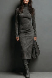 Stylish High-neck Long-sleeved Slim-fit Midi Dress