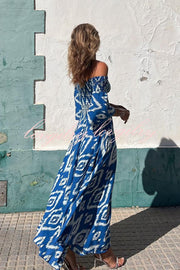 Close To The Vacation Ethnic Print Smocked Off Shoulder Pocketed Maxi Dress