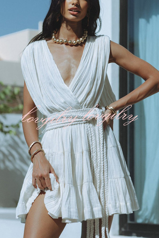 Glimpse of Happiness Linen Blend Draped Braids Belt Cover Up Mini Dress