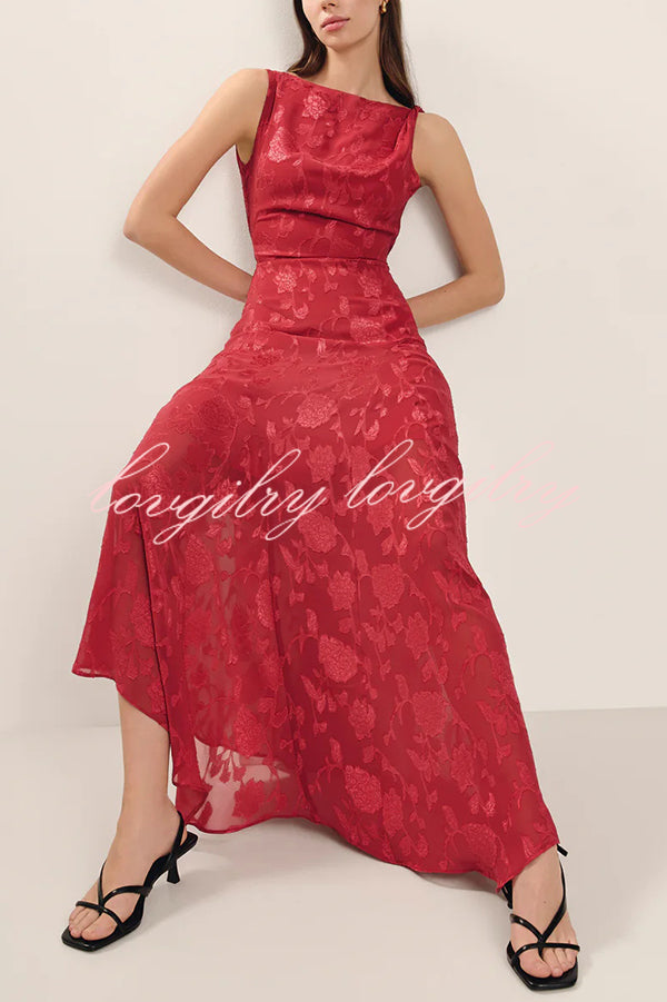 Fashion Jacquard Elegant Backless Lace-up Slim Irregular Maxi Dress