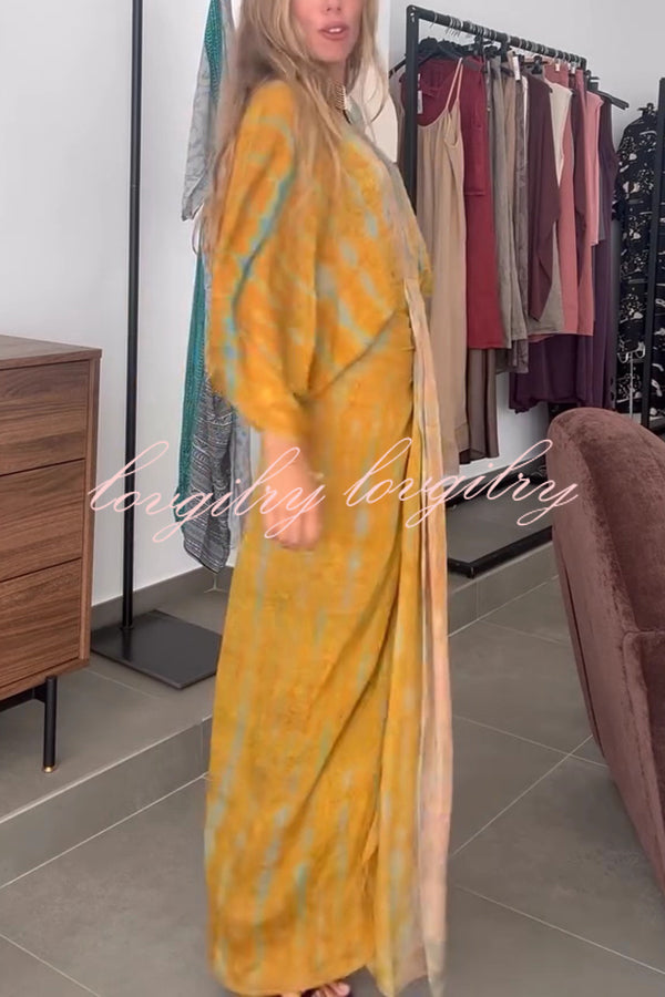 Unique Printed V-neck High-waisted Loose-fitting Holiday Maxi Dress