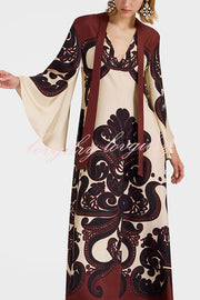 Unique Ethnic Print V-neck Long-sleeved Loose Dress