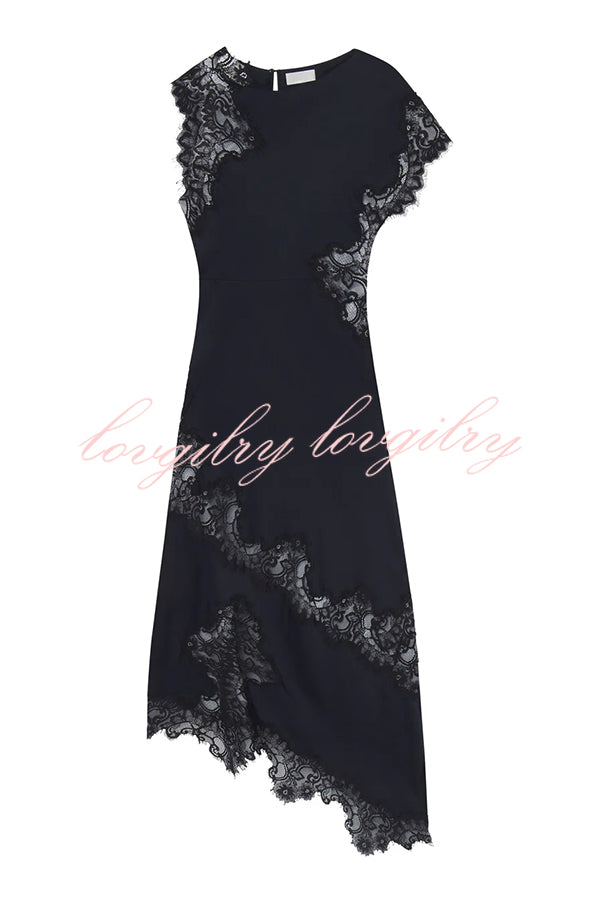 Paris Dream Satin Lace Trim Irregular Design Drape Maxi Dress