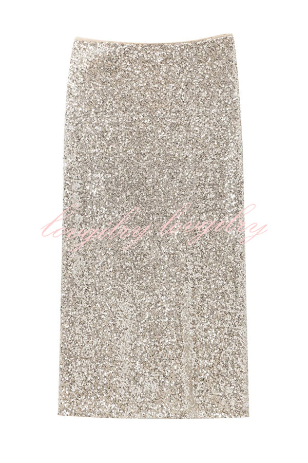 Crushing on You Sequin High Rise Wrap Tie-up Slit Midi Skirt