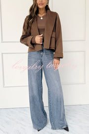 Comfortable Season Shawl Collar Open-front Long Sleeve Flap Pockets Crop Coat