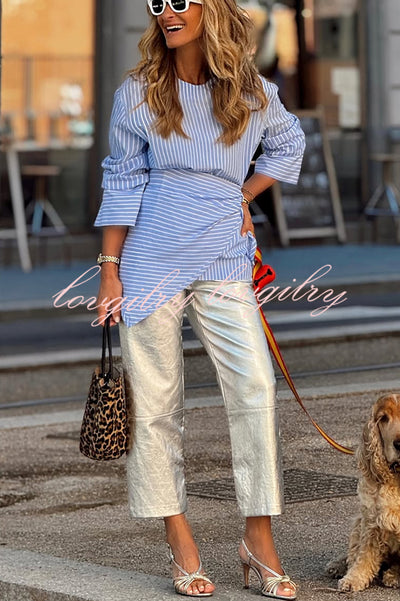 Meliora Striped Multi Position Scarf Long Sleeve H-line Shirt