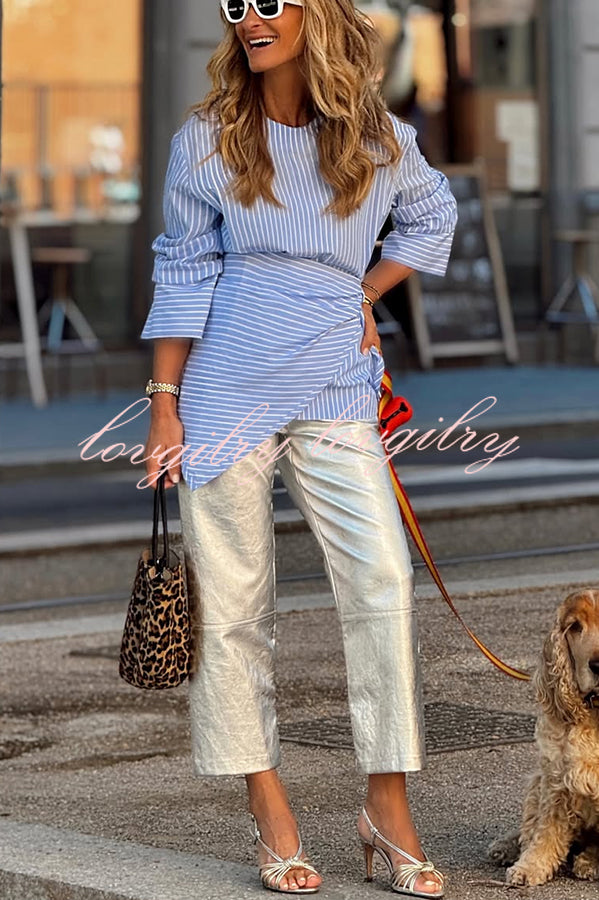 Meliora Striped Multi Position Scarf Long Sleeve H-line Shirt