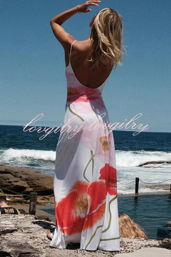 Romantic Beginnings Poppy Blossom Slip Stretch Vacation Maxi Dress