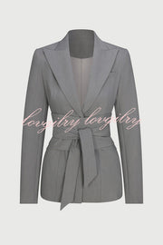 Power Girl Button Up Long Sleeve Removable Belt Lapel Blazer