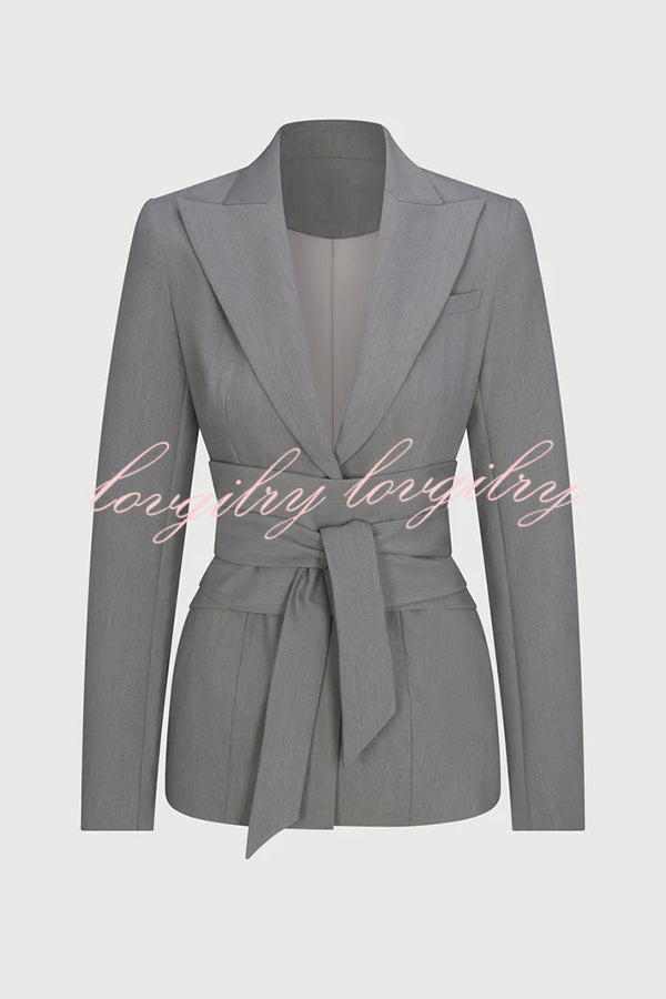 Power Girl Button Up Long Sleeve Removable Belt Lapel Blazer