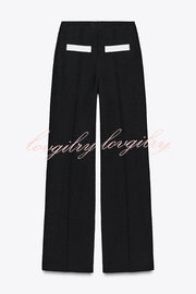 Fashion Contrast Color Stretch High Waist Casual Straight Pants