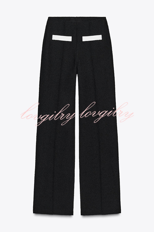Fashion Contrast Color Stretch High Waist Casual Straight Pants