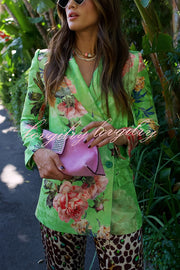 Wild and Free Flowers Printed Button Up Long Sleeve Lapel Blazer