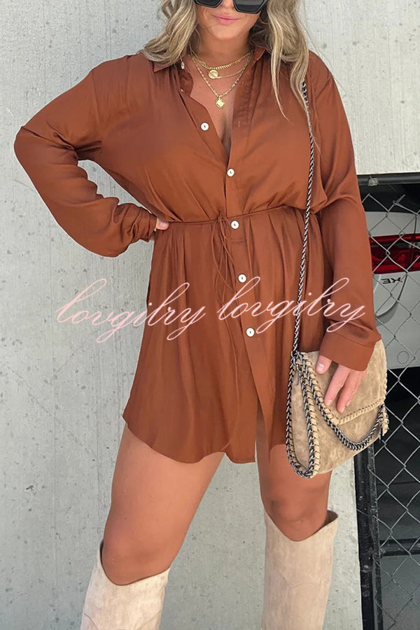 Solid Color Long Sleeve Button Casual Shirt-Style Rompers