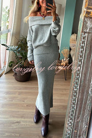 Luka Ribbed Knit Off Shoulder Long Sleeve Sweater and Stretch Maxi Skirt Set