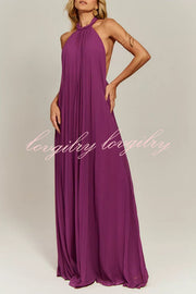 Gabie Chiffon Pleated Braided Halter Neck Backless A-line Maxi Dress