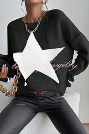 Essnce Star Pattern Crew Neck Long Sleeve Sweater