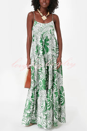 Botanical Floral Print Sexy Sling Backless Maxi Dress