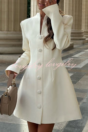 Solid Color Long-sleeved Slim-fit Button-down Casual Mini Dress