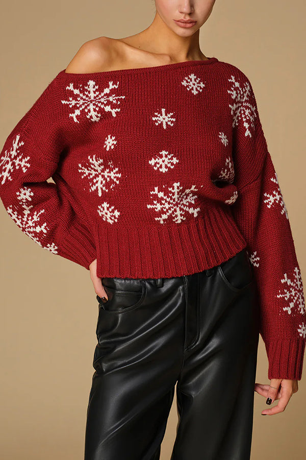 Christmas Snowflake Pattern Long-sleeved Loose Knit Sweater