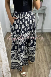 Unique Print Elastic Waist Loose Pocket Holiday Wide Leg Pants