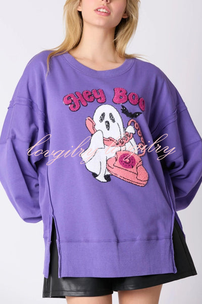 Halloween Cartoon Ghost Sequin Loose Casual Sweatshirt