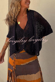 Fashionable Vacation Knit Hollow Bat Sleeve Loose Cardigan