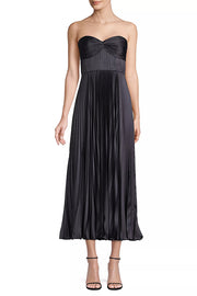 Love Note Satin Sweetheart Twist Off Shoulder Pleated Maxi Dress