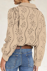 Fashion Hollow Puff Sleeve Casual Lapel Loose Shirt